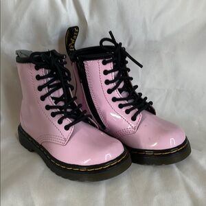 Dr. Martens Glossy Pink Boots with Black Accents